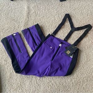 GOLDBERGH WOMEN'S HIGH END SALOPETTE SKI PANTS BIB PURPLE BLACK NWT 14